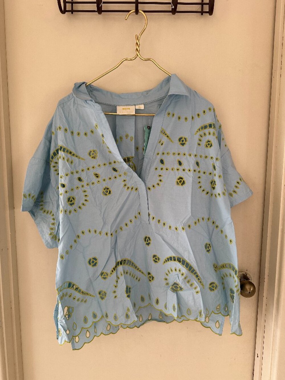 Maeve Short-Sleeve Boxy Eyelet Popover Blouse